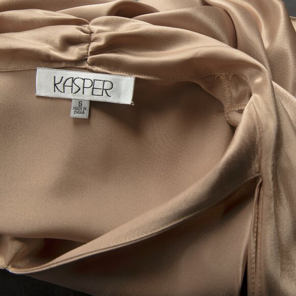 Satin Metallic Champagne Gold Tie Front Sleeveless V-Neck Blouse - Picture 5 of 10